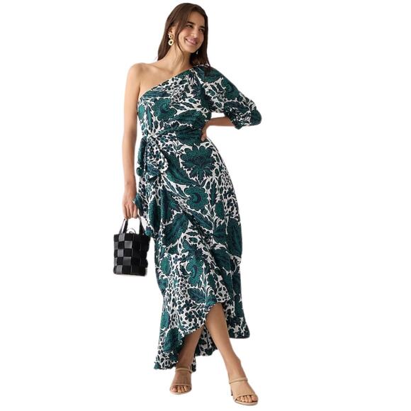 J. Crew Dresses & Skirts - J CREW COLLECTION emerald green white floral paisley long ruffle maxi dress